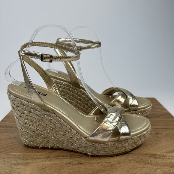 Womens Abound Sukie Gold Metallic Faux‎ Leather Espadrille Wedge Sandals Size 10 - Picture 1 of 10